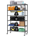 Black 6 Tier Wire Shelving Unit with Wheels, 48"x18"x72" W6642