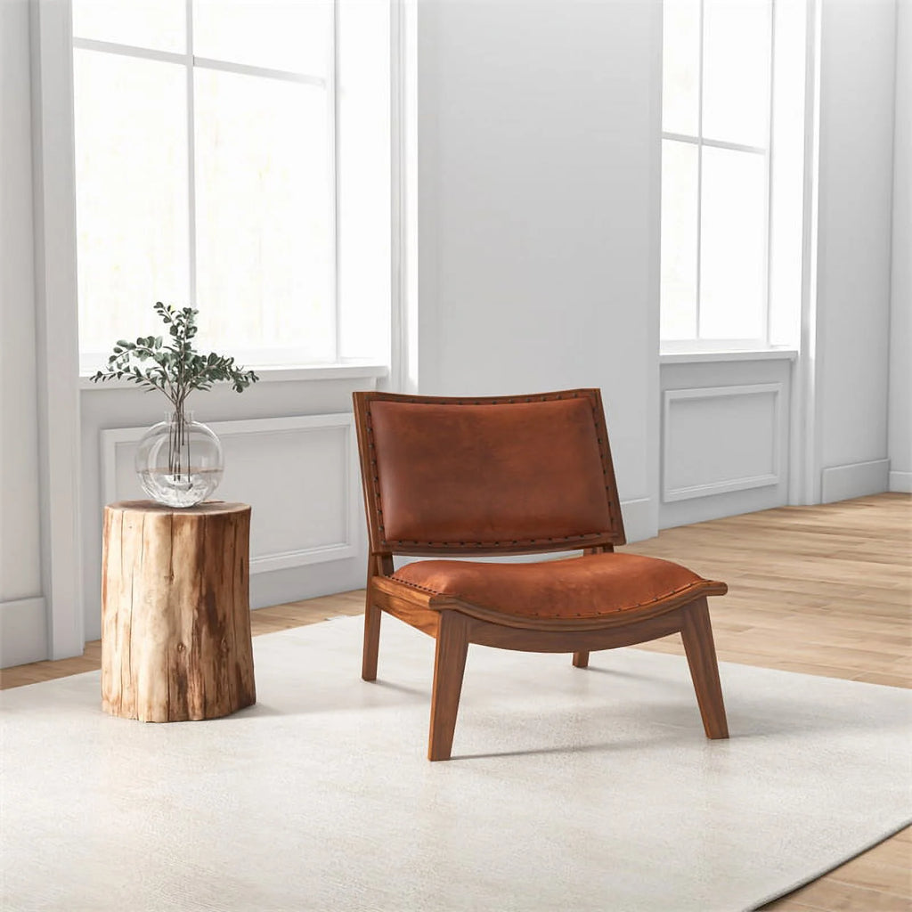Cognac Tan Walnut Leather Accent Chair M5799
