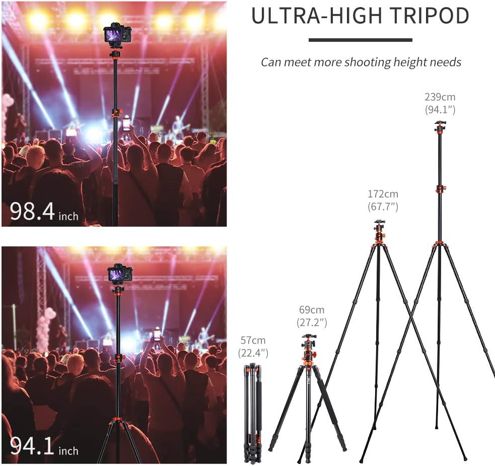 94 Inch 4 Section Aluminium Camera Tripod with 360 Degree Ball Head V55002