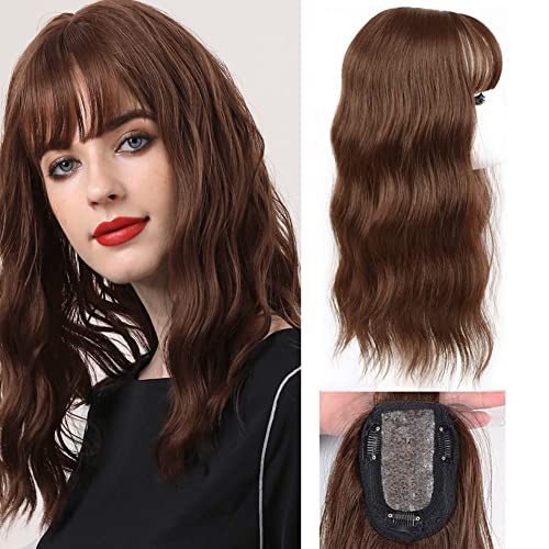 14" Dark Brown Silk Top Base Water Wave Hair Topper V2846
