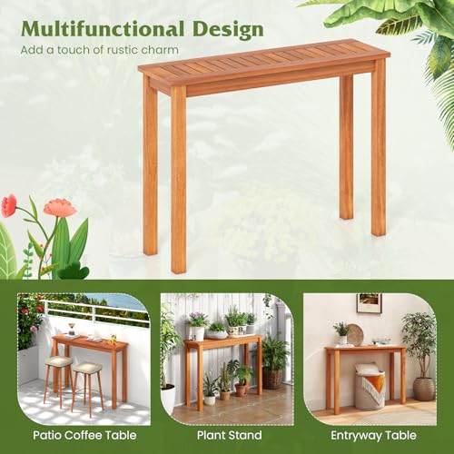 Solid Wood Narrow Dining Table with Slatted Tabletop Y11539
