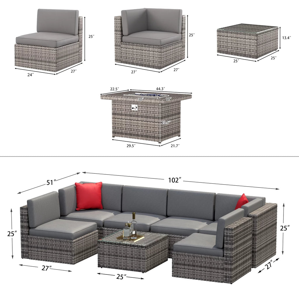 8 Pcs Patio Furniture Set with Fire Pit Table V6345