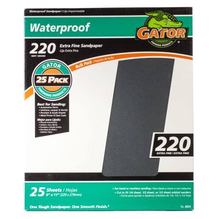 9 by 11 inch Waterproof Sandpaper 220 Grit Silicon Carbide 25 Sheets J29440