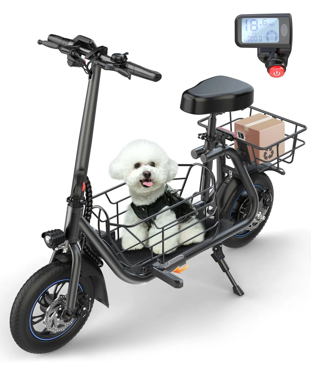 550W Electric Scooter with Seat, 12 inch, Front & Back Basket, up to 20 Miles 18.6MPH R173763