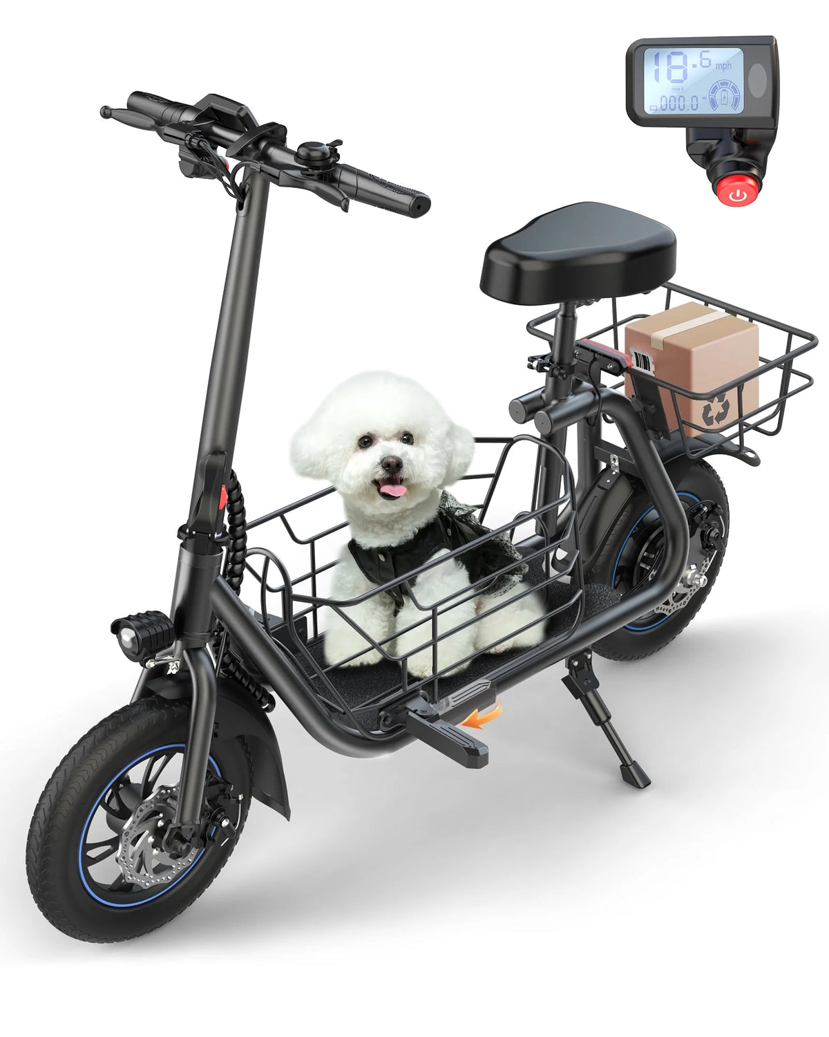 550W Electric Scooter with Seat, 12 inch, Front & Back Basket, up to 20 Miles 18.6MPH R173763