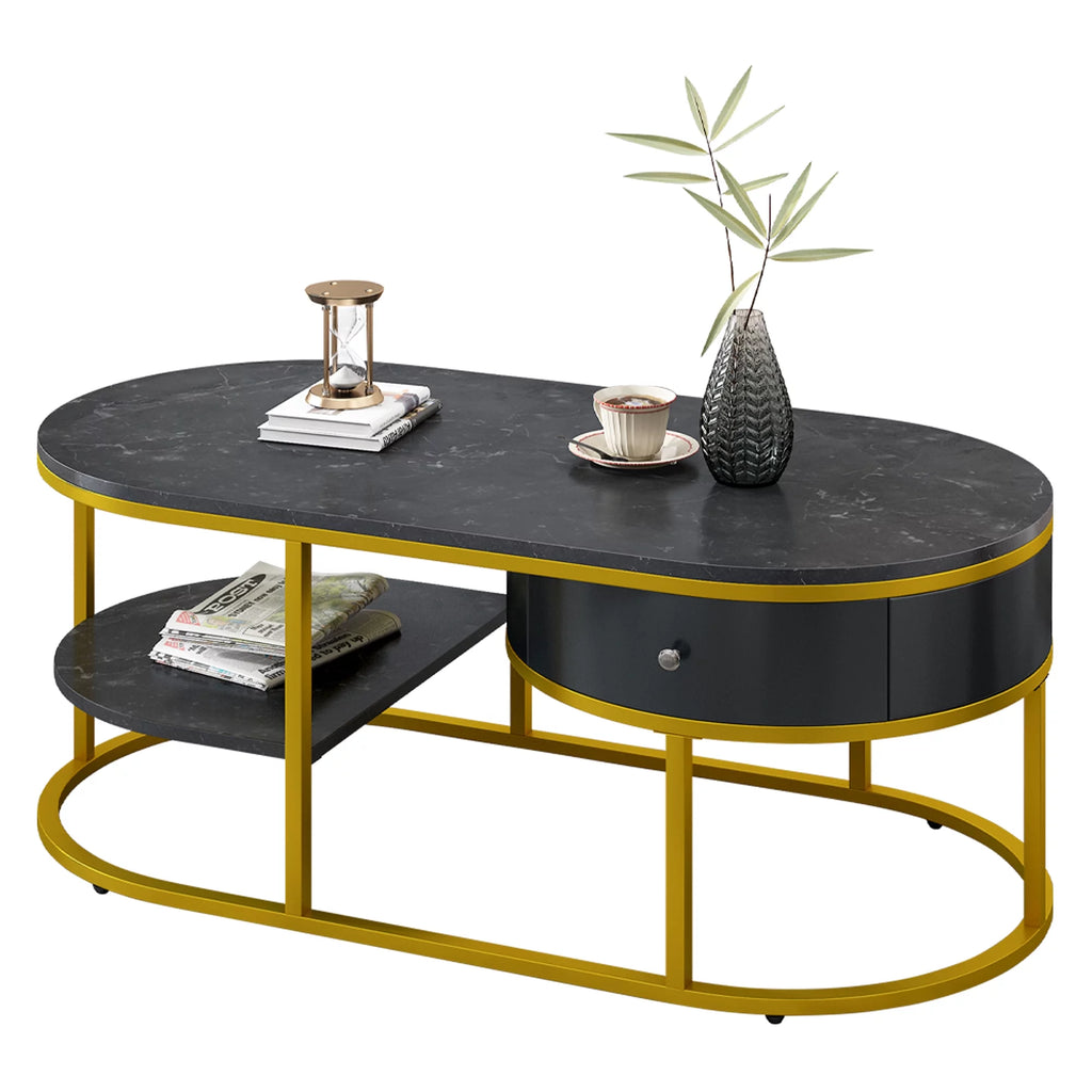 Black Marble Coffee Table with Storage M742