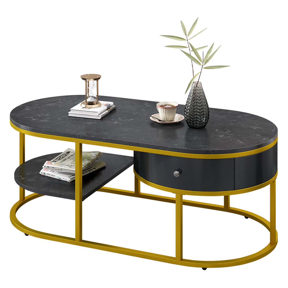 Black Marble Coffee Table with Storage M742