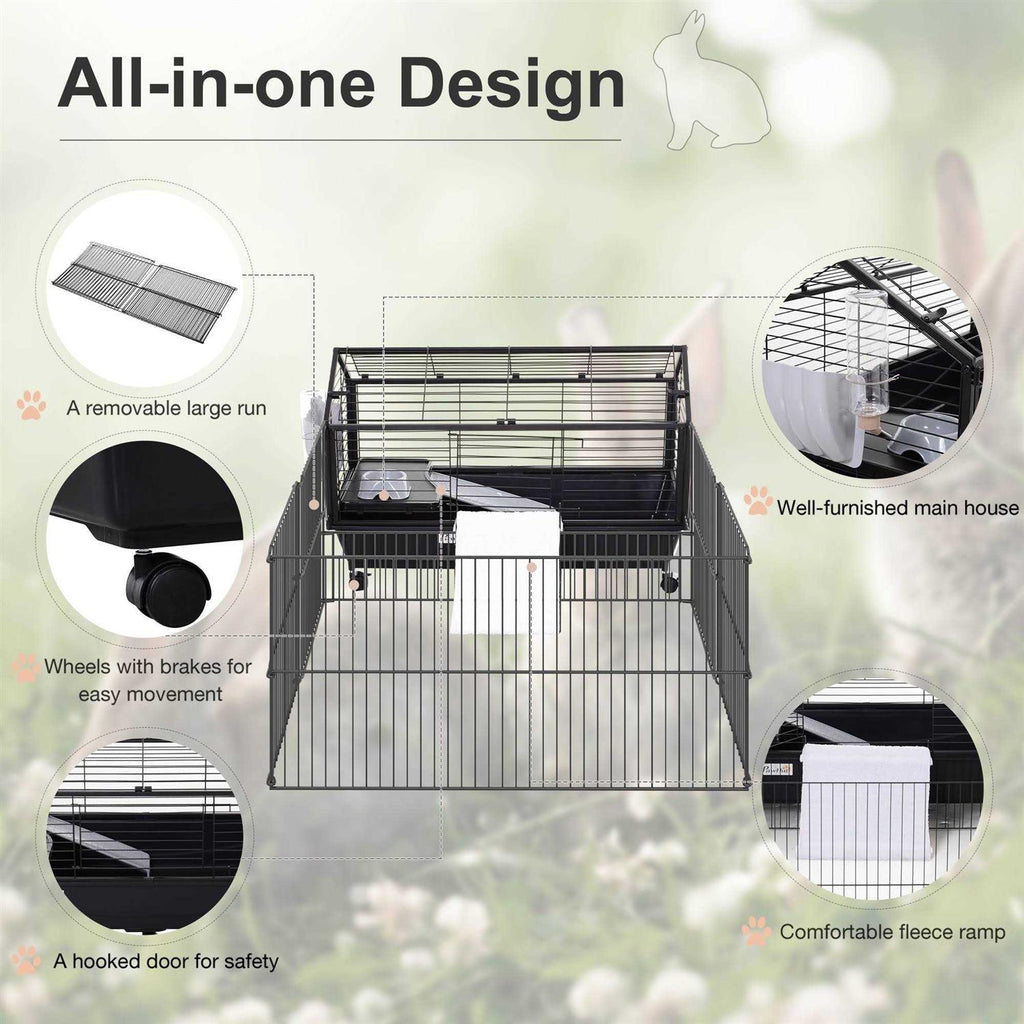 Rolling Metal Small Animal Hutch Cage with Main House and Run D522281