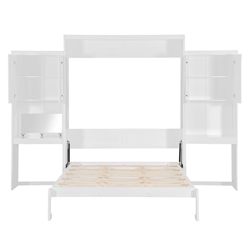 Queen Size White Murphy Bed Cabinet with Closet X111548