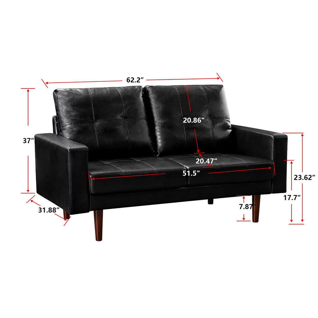 Pu Leather Loveseat with High-Density Foam Cushion and Solid Wood Legs J285