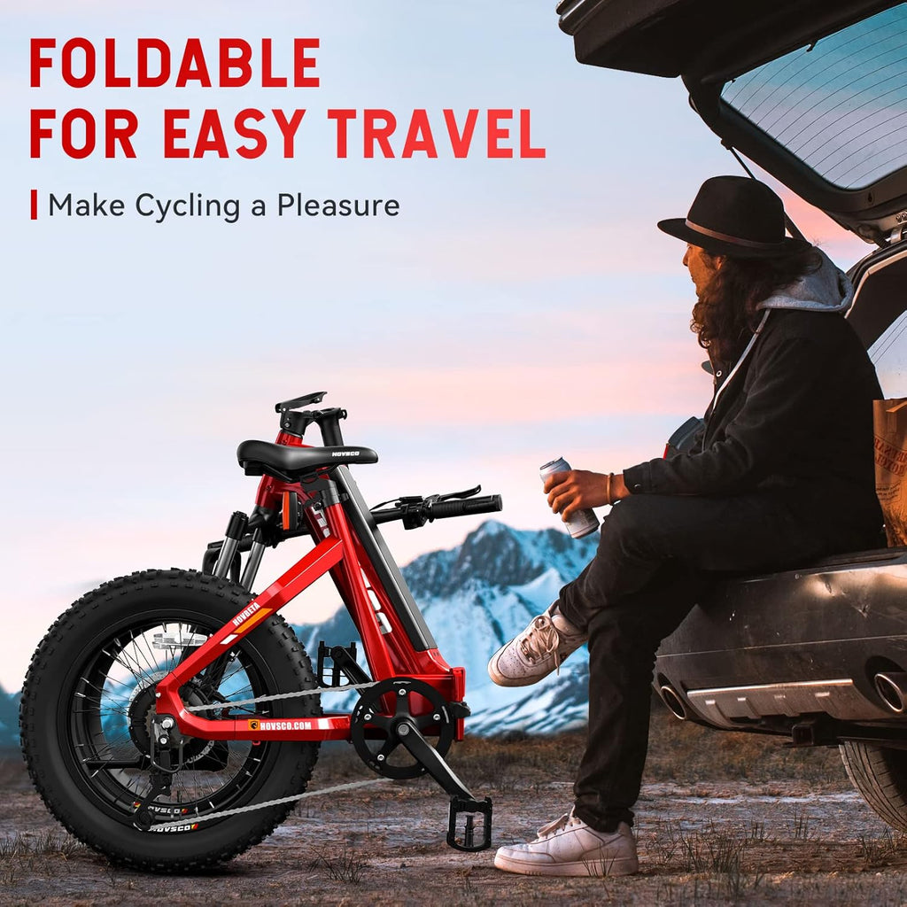 Red 20'' Fat Tire Electric Bike with 48V 15AH Battery and Shimano 7-Speed M62844
