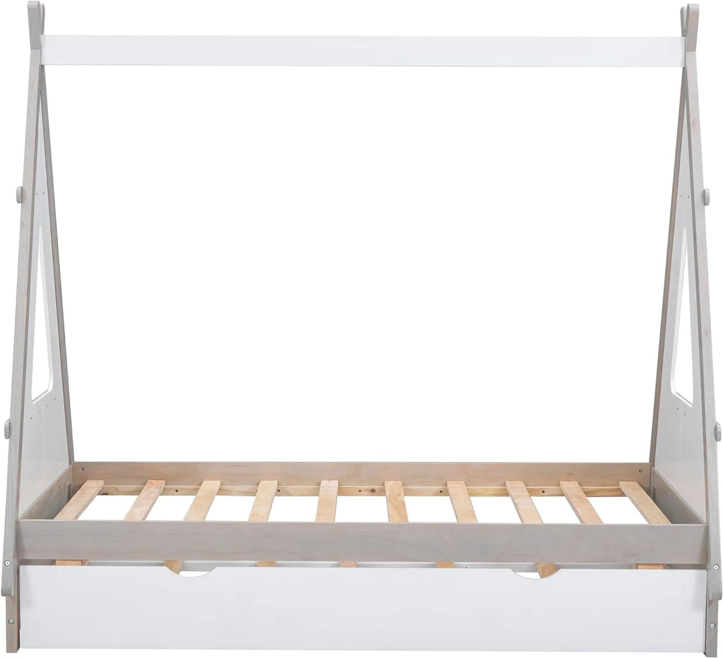 Twin Size Tent Floor Bed with Pull-Out Trundle D588