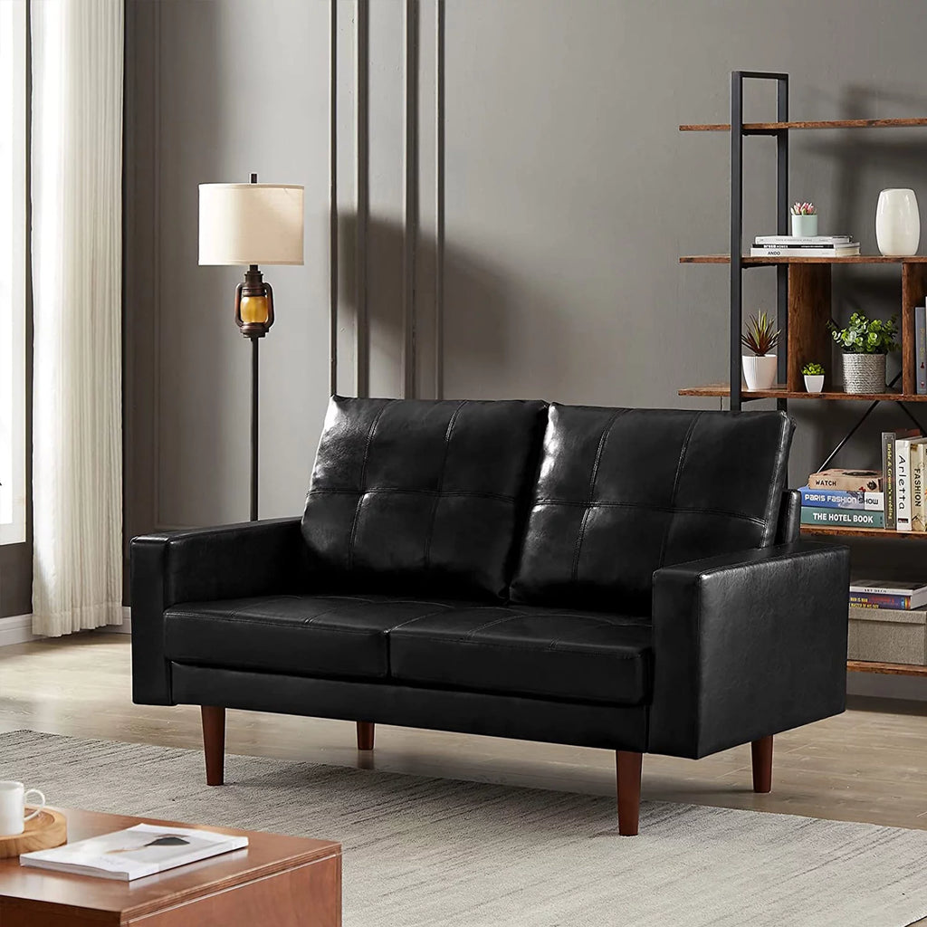 Pu Leather Loveseat with High-Density Foam Cushion and Solid Wood Legs J285