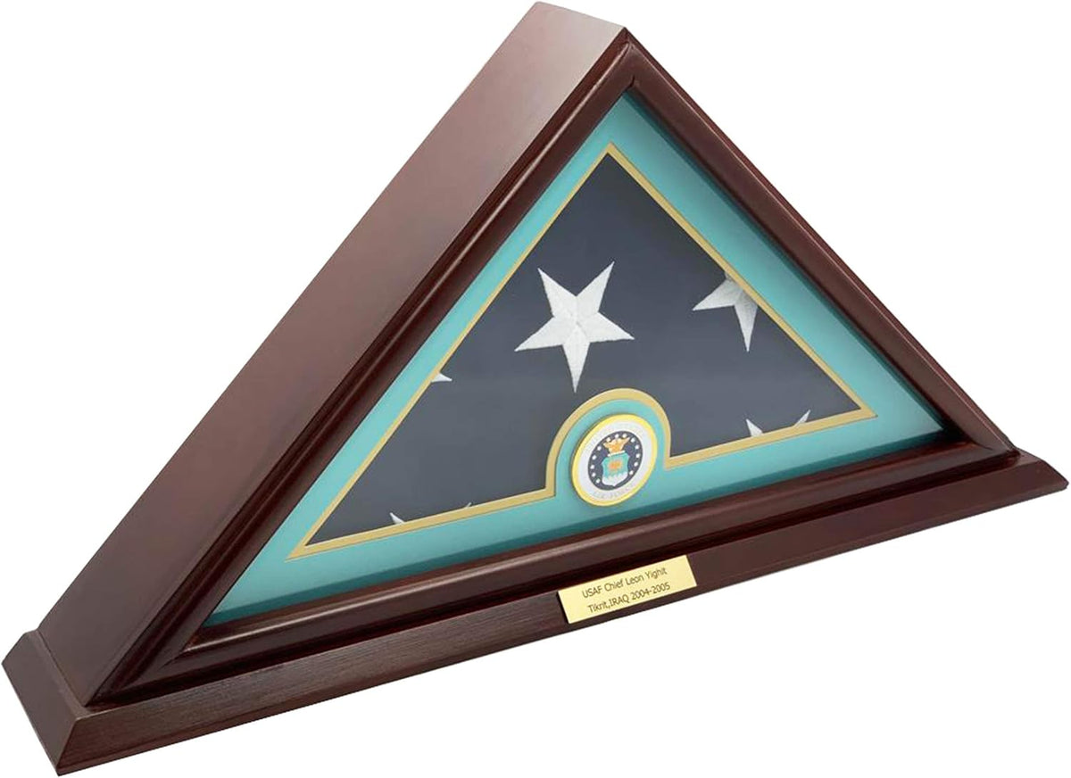 Solid Wood Cherry Finish Wall Mounted Flag Display Case I12282