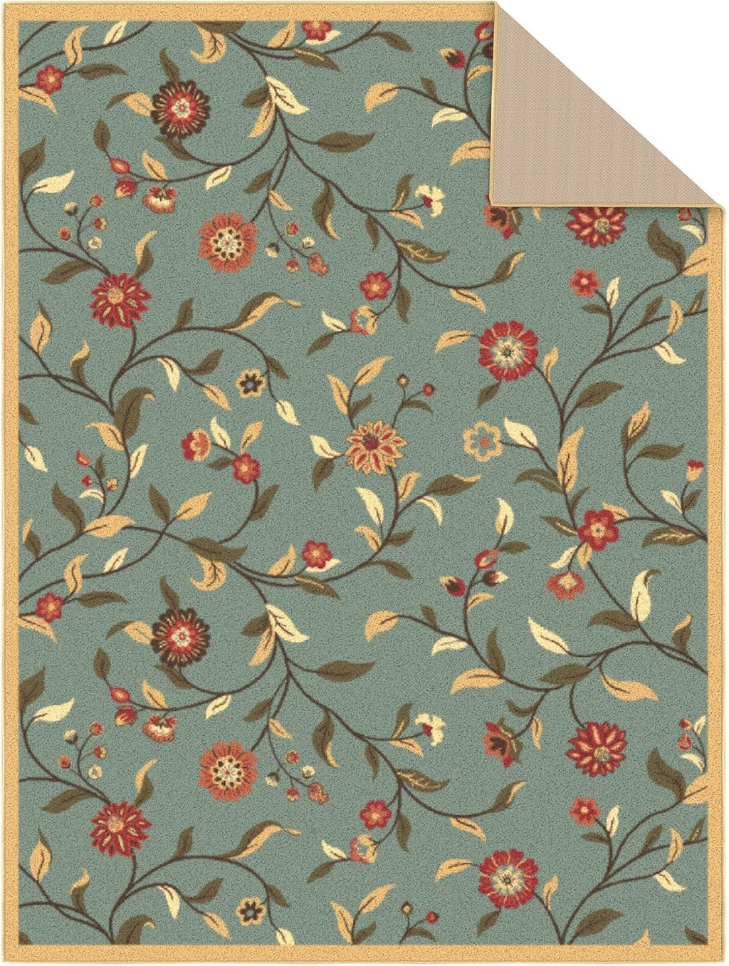 5x7 Seafoam Green Non-Slip Rubberback Traditional Area Rug G7260