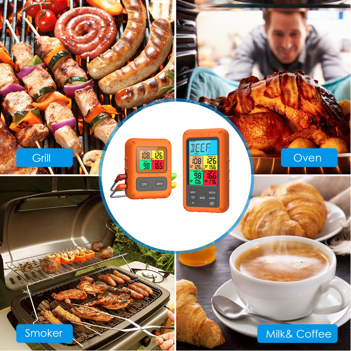 Wireless Meat Thermometer with 4 Meat Probes B704038
