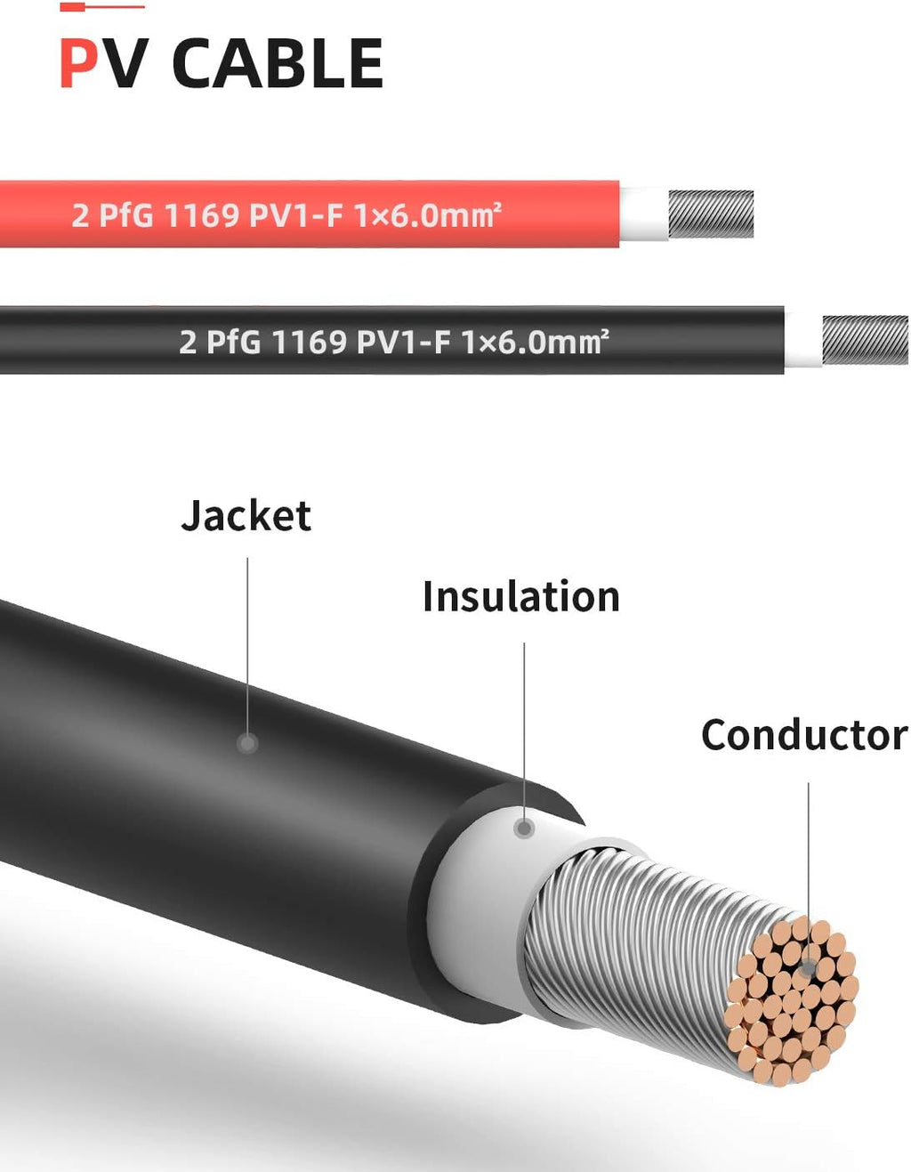20 Feet 10AWG Solar Extension Cable with Female and Male Connector, Pack of 2 K783