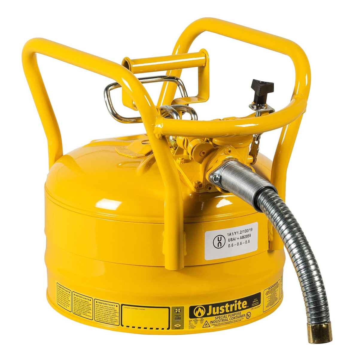 Galvanized Steel Flammable Safety Can with Flexible Spout, 2.5 Gallon, Yellow S5107