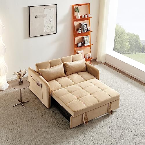 Pink Velvet Full Size Pull Out Sofa with USB Port X216