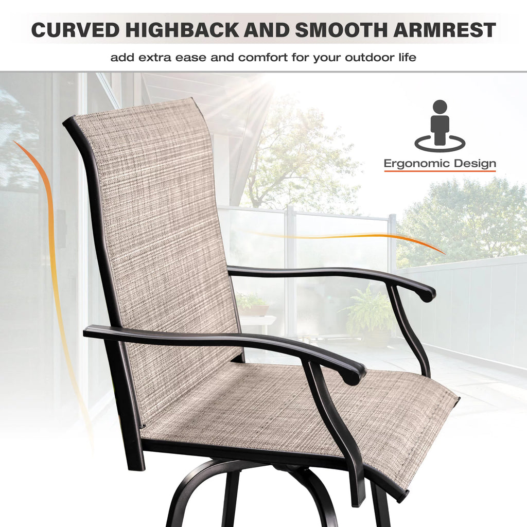3 Piece Outdoor Bar Height Swivel Chairs and Table Bistro Set M1830