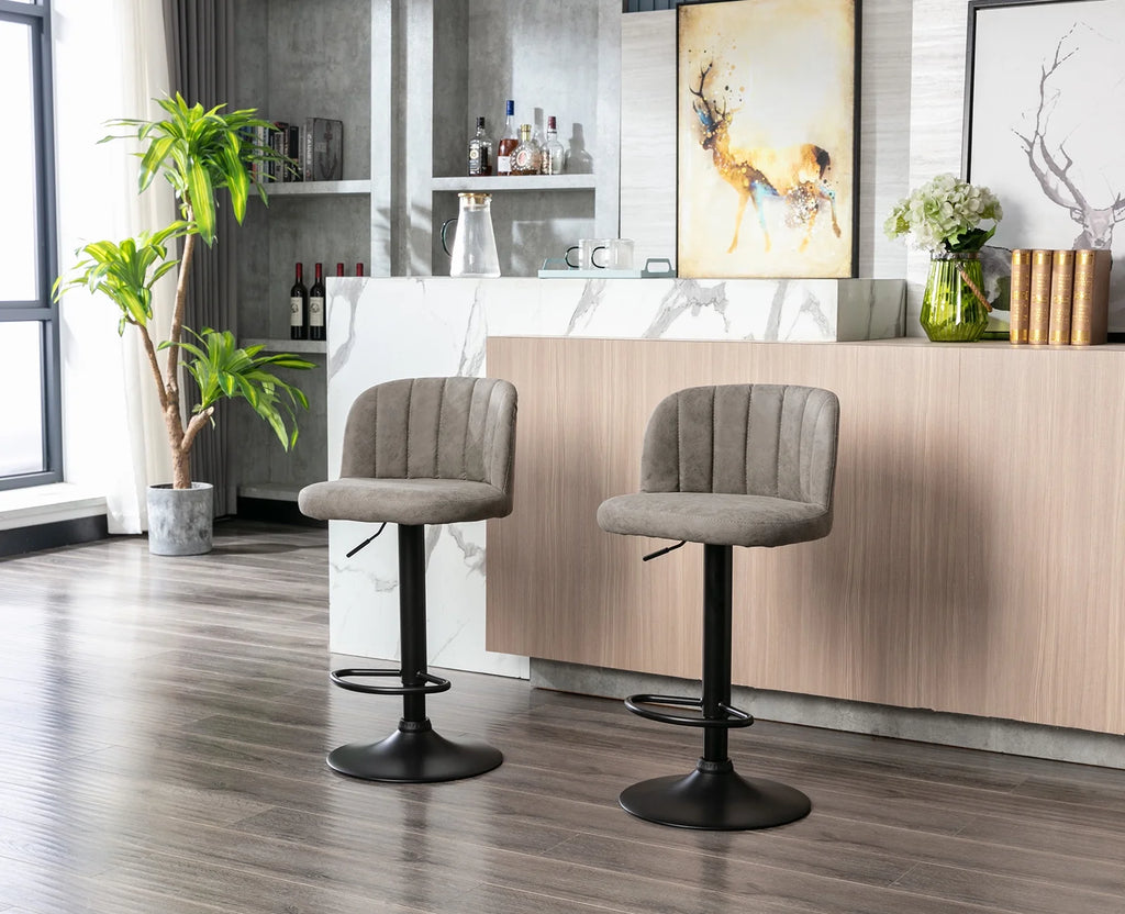 Grey Faux Leather Swivel Bar Stools Set of 2 Q21896