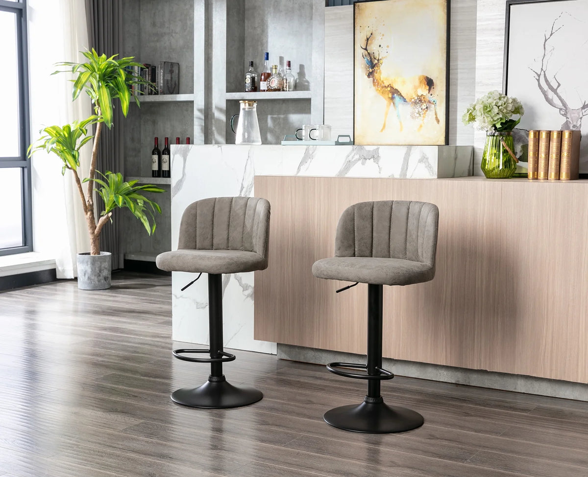Grey Faux Leather Swivel Bar Stools Set of 2 Q21896