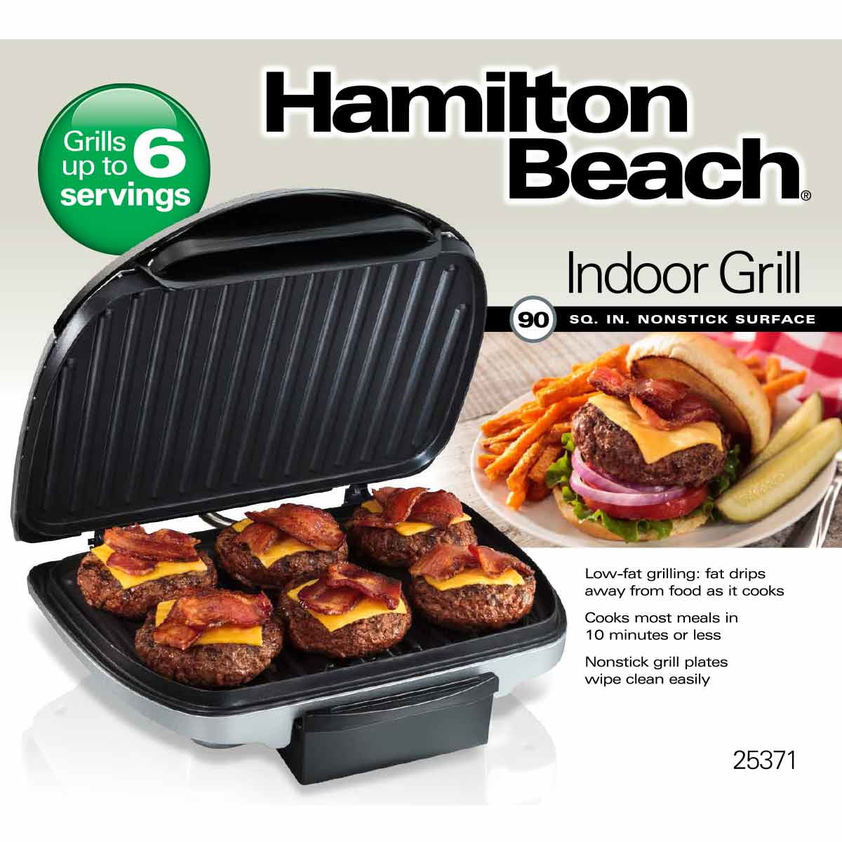 Electric Indoor Grill, 6-Serving, 90 sq.in. Nonstick Stainless Steel Y41762