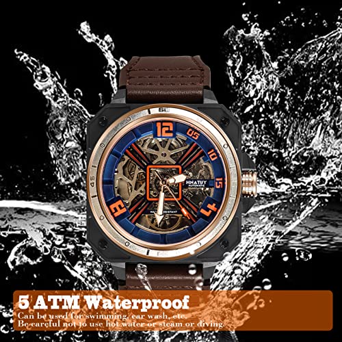 Automatic Skeleton Mechanical Self Winding Leather Strap Wrist Watch E449958