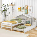 White Platform Bed with Trundle and Bookcase Headboard N488