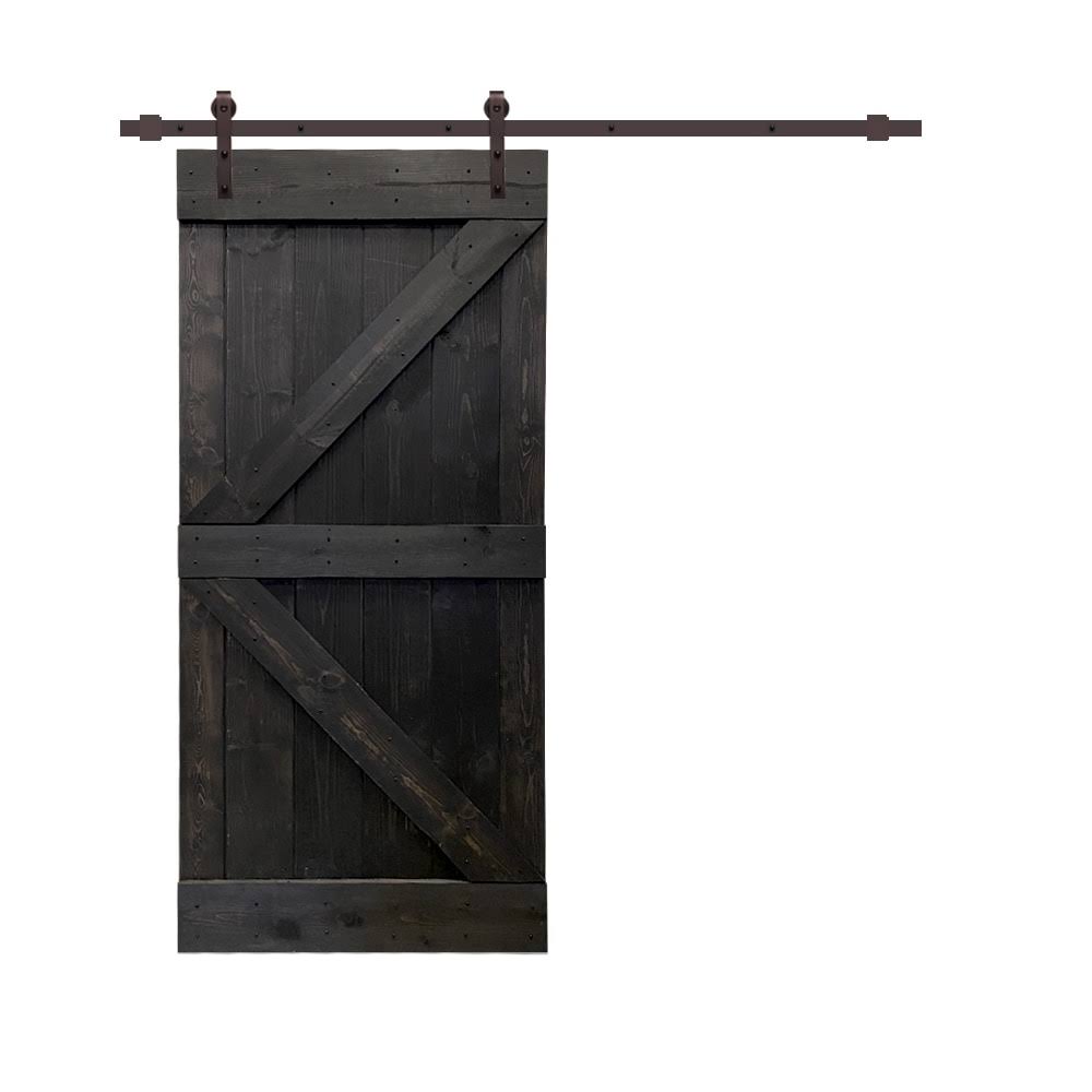 36 in. x 84 in. Red Walnut Stained Wood Interior Sliding Barn Door with Hardware Kit I89546