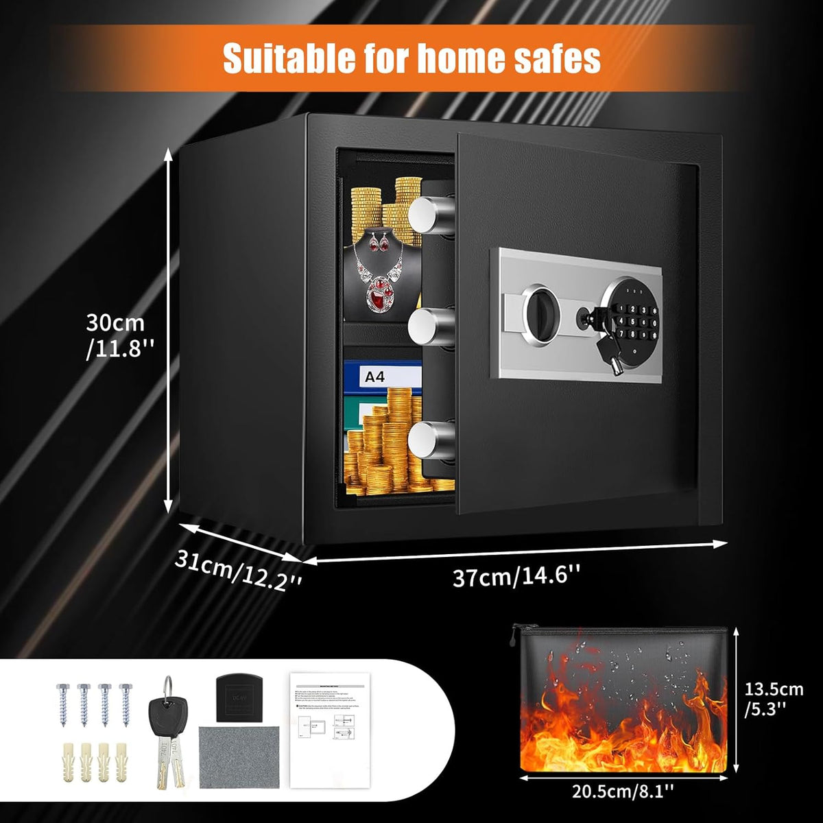 1.5 Cu ft Fireproof Waterproof Digital Home Safe Box with Detachable Shelf Z10504