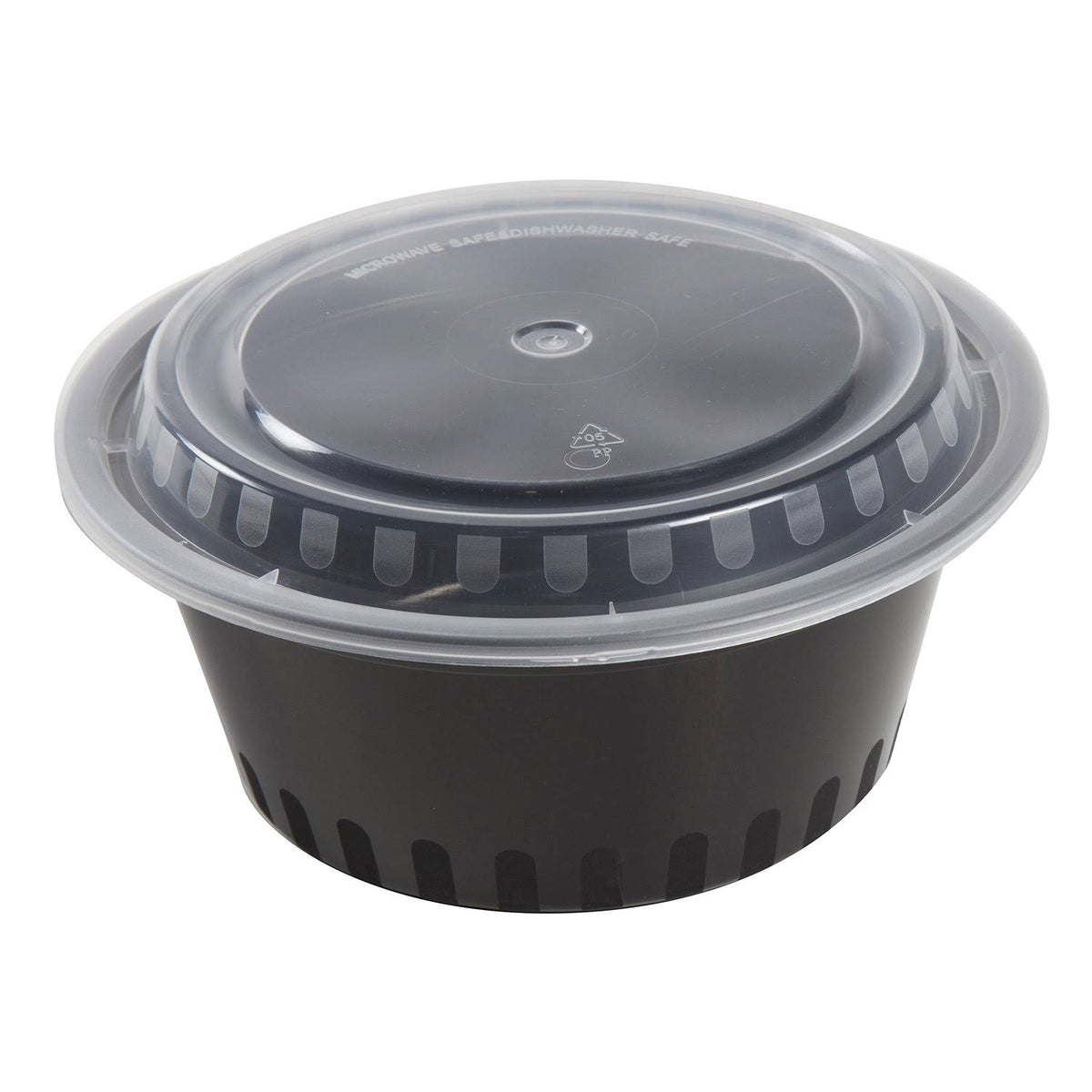 9 inch Round Black Plastic Container with Lid, 38oz, Pack of 150 Z572892