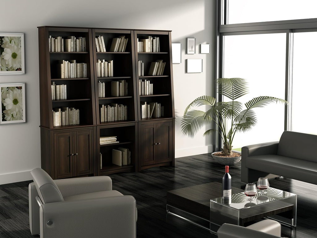 Espresso Tall Slant-Back Bookcase with 2 Doors K9032