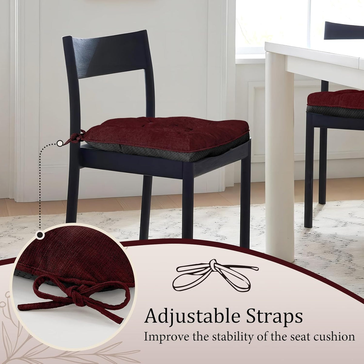 Burgundy 17" x 17" Memory Foam Chair Cushions with Adjustable Ties T95343