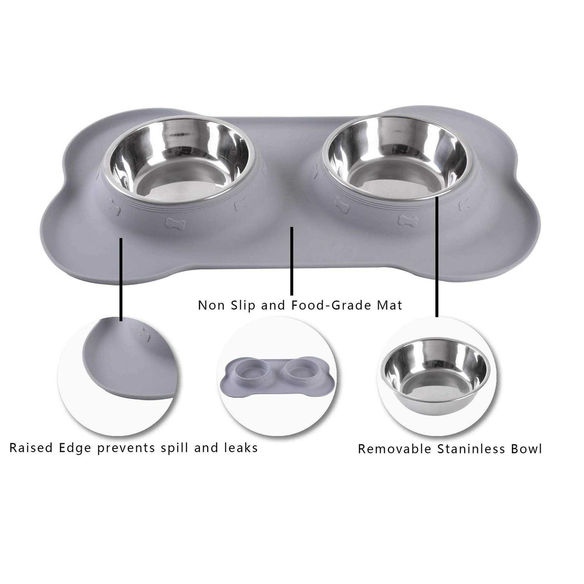 2 Stainless Steel Dog Bowls with Non-Skid Silicone Mat and Food Scoop S4551