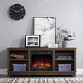 Gray Wash TV Stand with Wood Glass Storage Cabinets O523284
