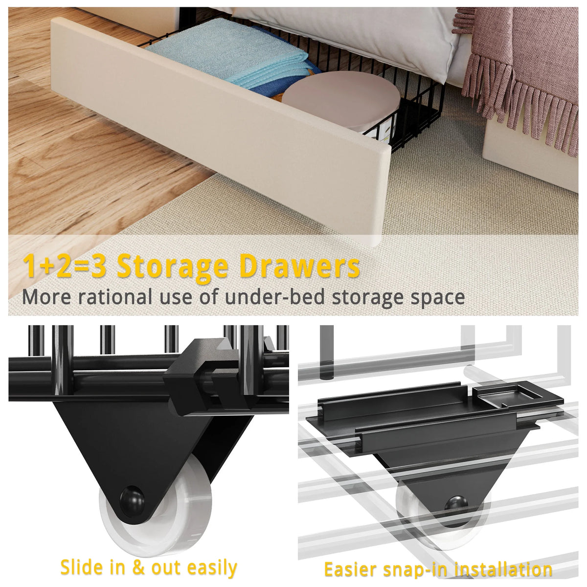 Queen Bed Frame with Upholstered Storage Headboard and 3 Drawers I26946