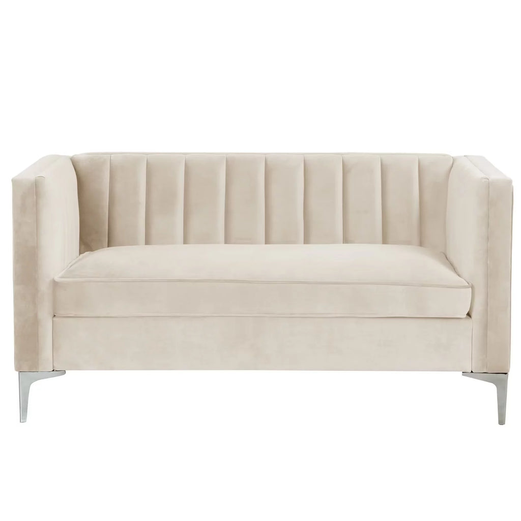 Beige Velvet Upholstered Loveseat Q825941