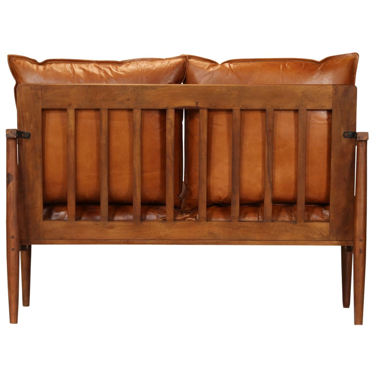 2-Seater Sofa Real Leather Acacia Wood Brown M296325