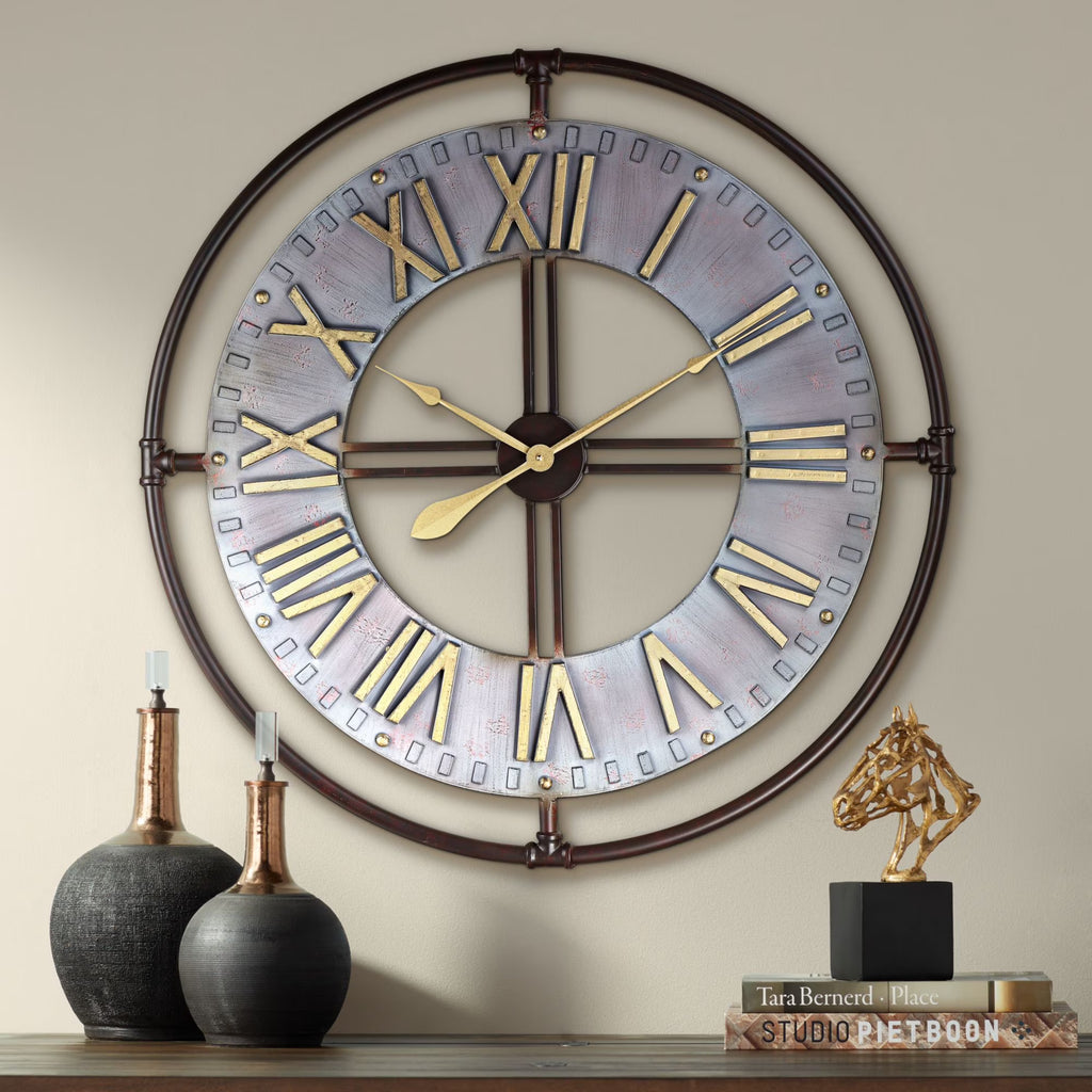 33" Wide Steel and Gold Wall Clock H68418