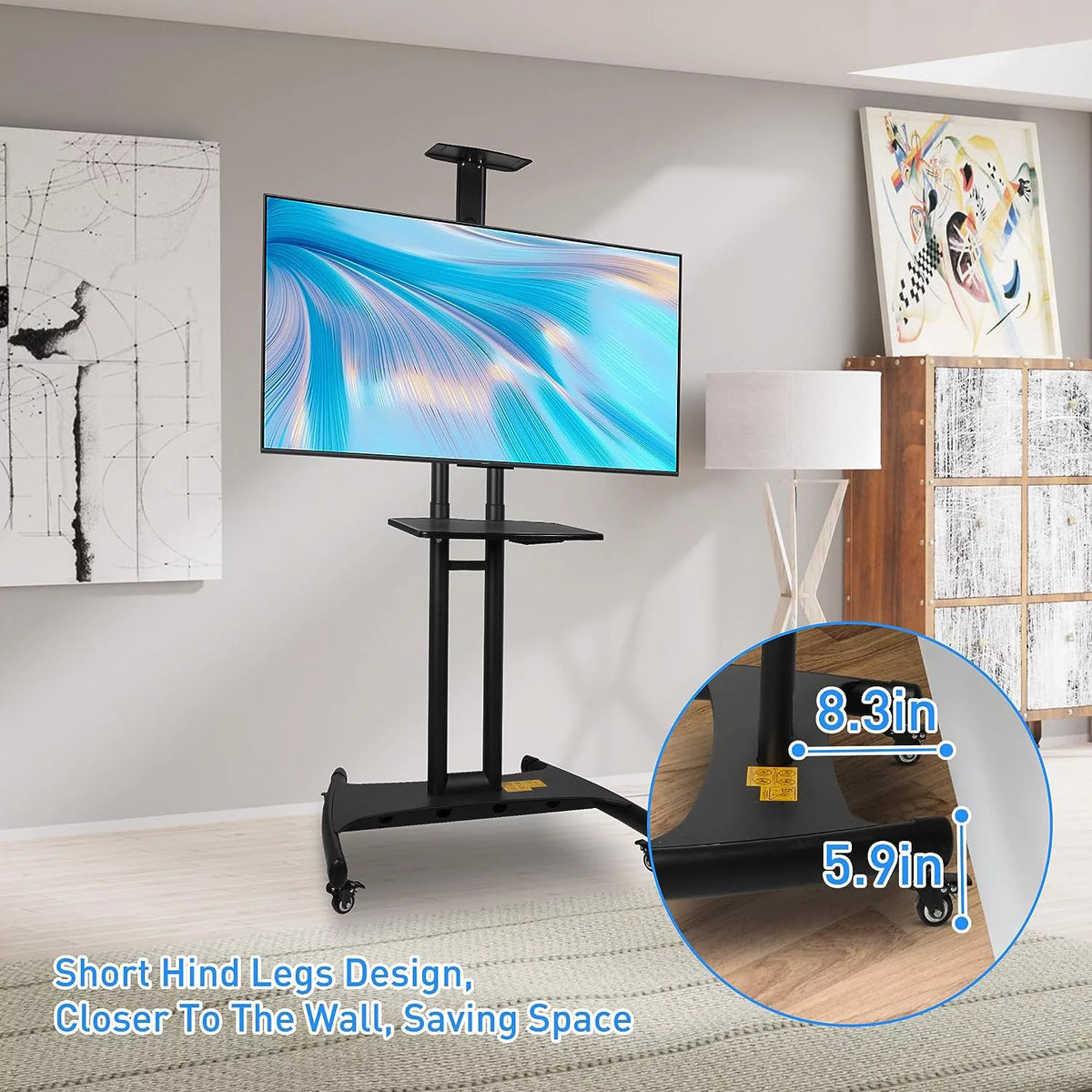 Black Height Adjustable Mobile TV Cart with Wheels for 32 to 70 inch Screens X3721