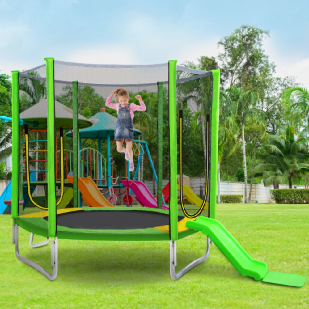 7FT Round Trampoline with Safety Enclosure Net, Slide and Ladder J75240