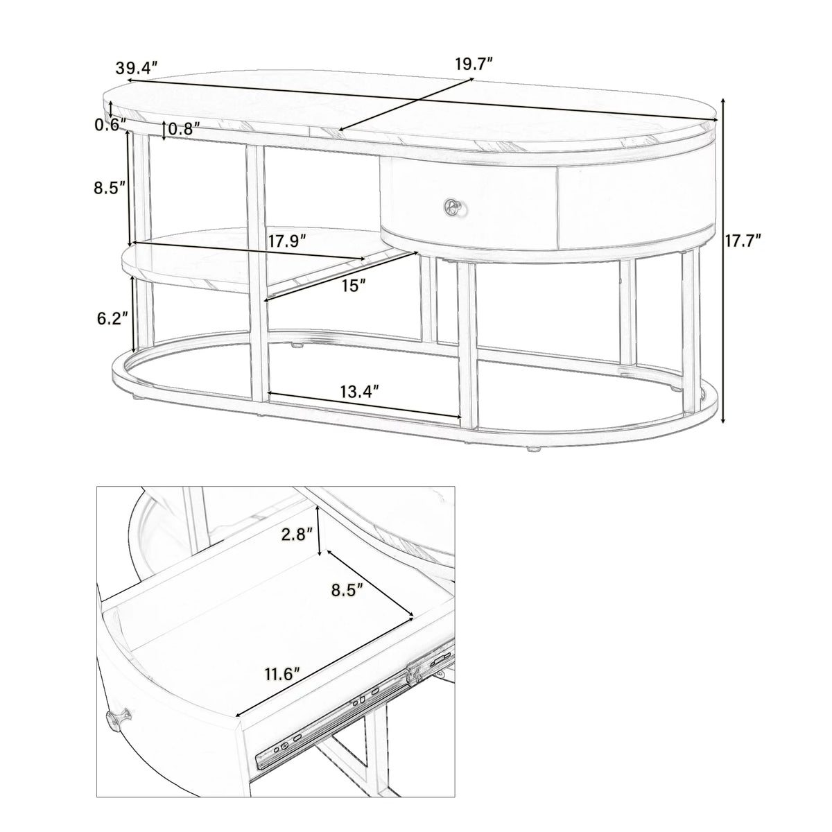 Black Marble Coffee Table with Storage M742