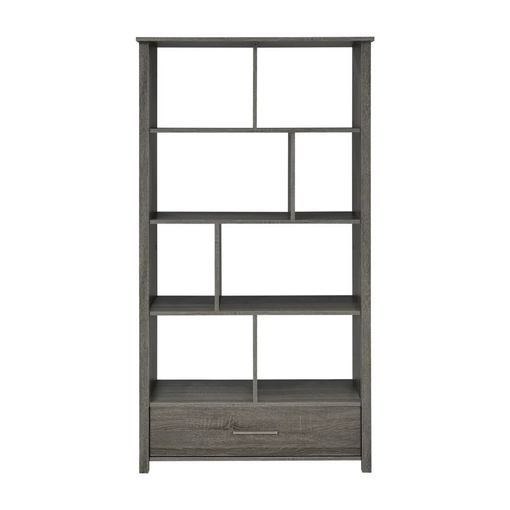 68 Inch Geometric Bookcase with 8 Shelves Weathered Gray I4159