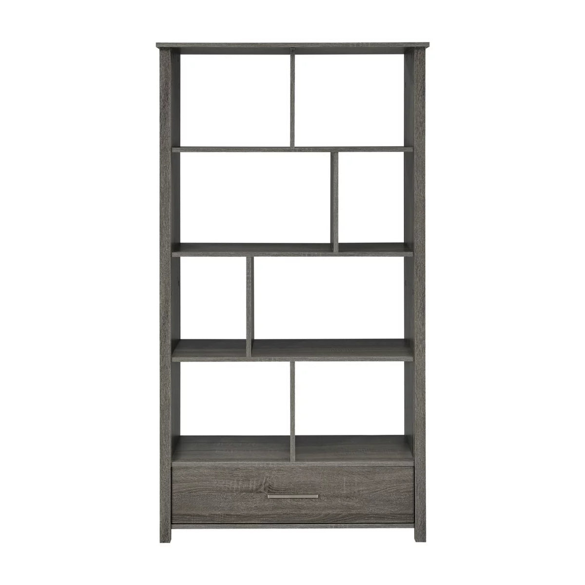 68 Inch Geometric Bookcase with 8 Shelves Weathered Gray I4159