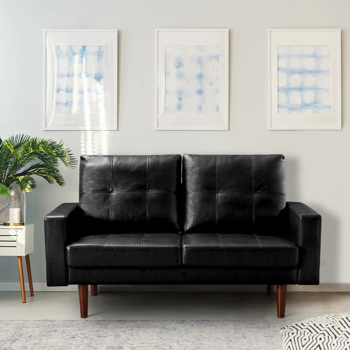 Pu Leather Loveseat with High-Density Foam Cushion and Solid Wood Legs J285