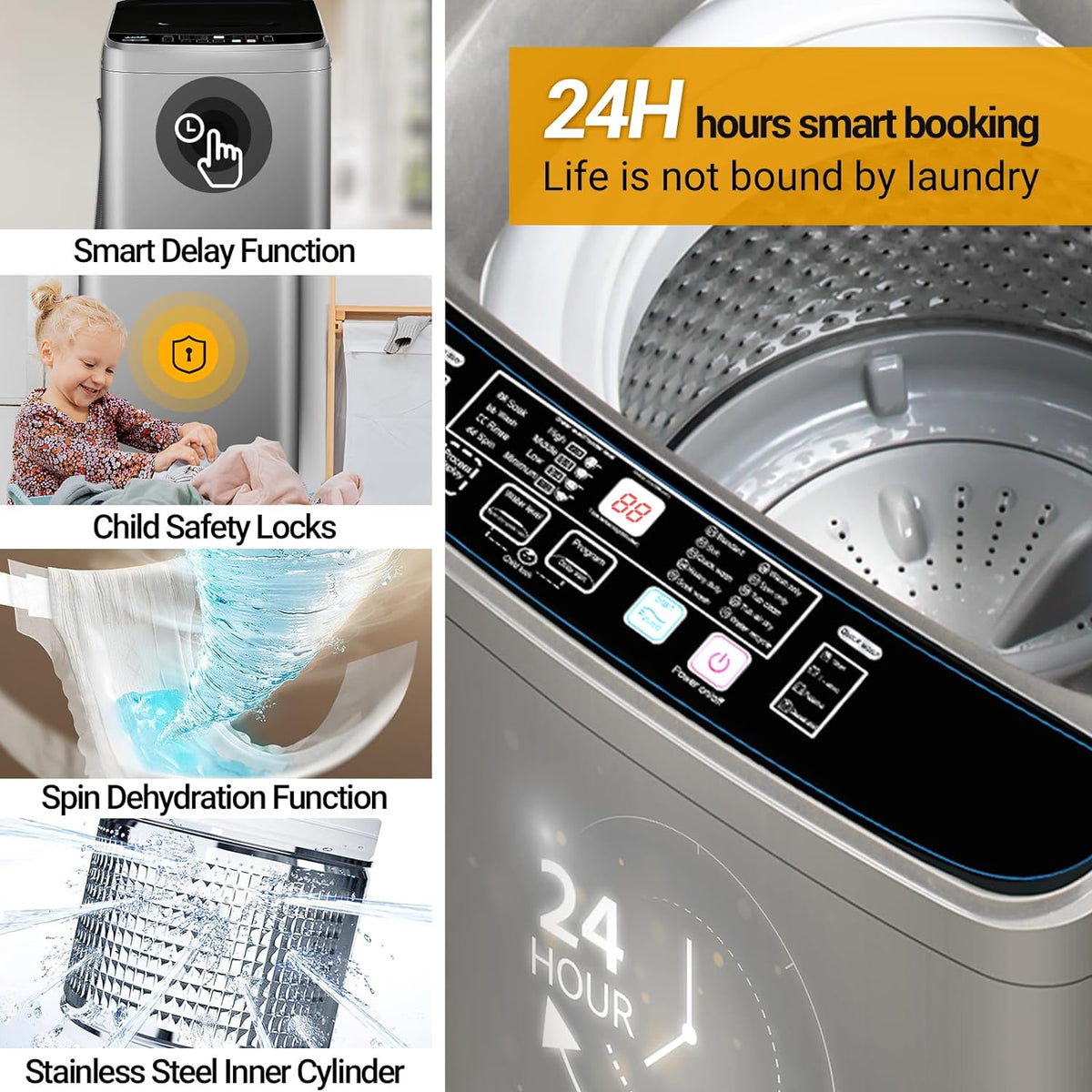 Grey Portable Compact Washing Machine with Led Display A147