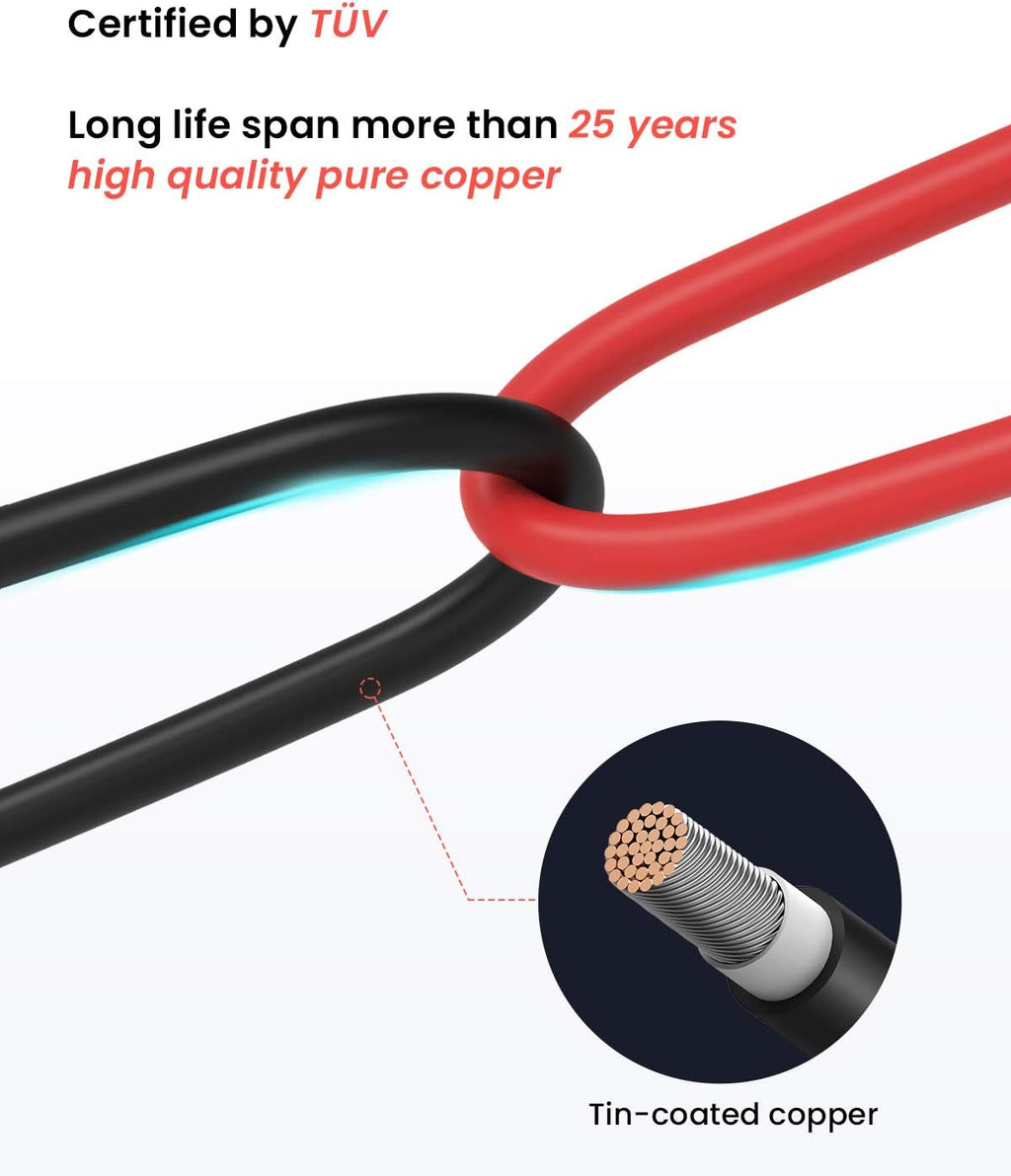 20 Feet 10AWG Solar Extension Cable with Female and Male Connector, Pack of 2 K783