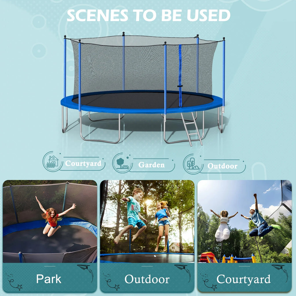 14FT Outdoor Trampoline with Basketball Hoop & Safety Enclosure Net & Ladder T69861