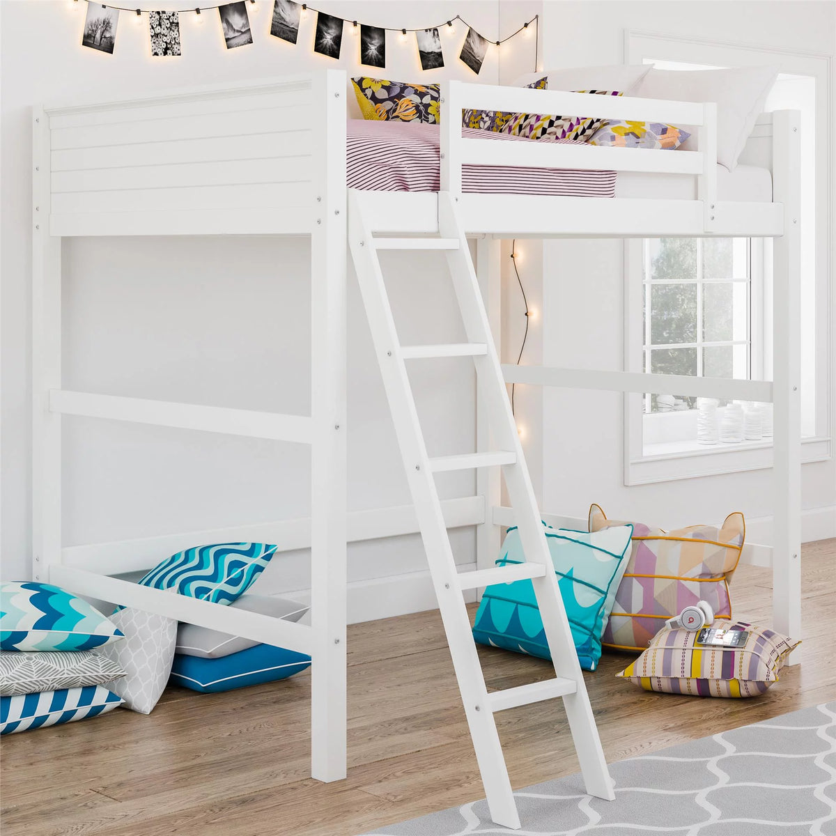 Full Size Loft Bed with Ladder, Black W6023